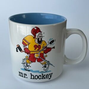Vintage Mr. Hockey Cartoon Retro Coffee Mug Blue White 99 Jersey